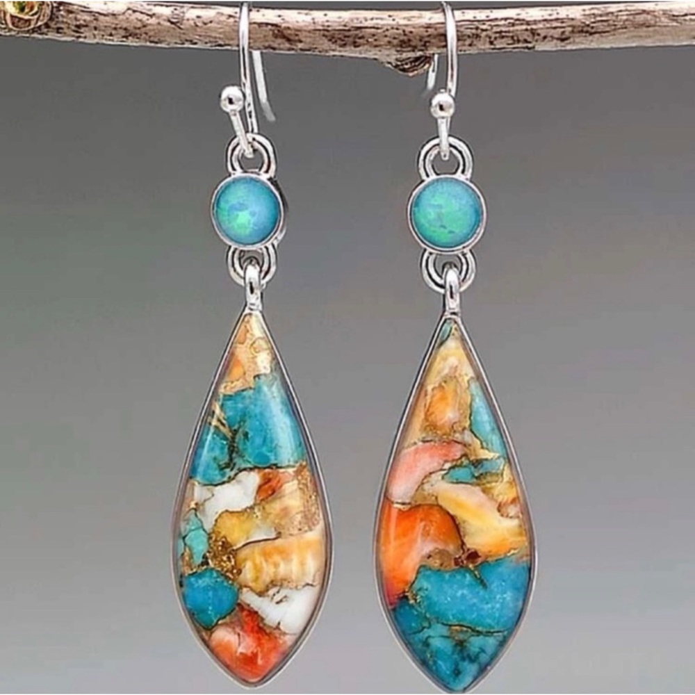 1 LEFT! Turquoise Colorful Bohemian Earrings - Picture 2 of 4